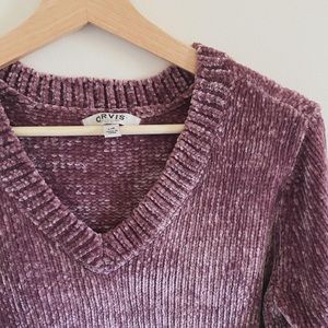 Orvis Mauve Chenille Pullover V-neck Sweater Size Large